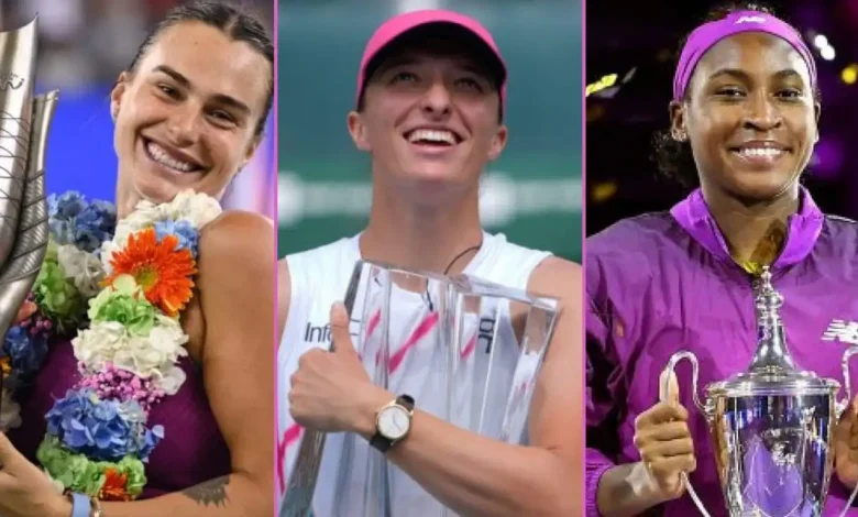 WTA Tour stars Aryna Sabalenka, Iga Swiatek, and Coco Gauff.