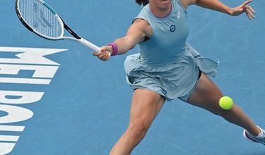 Iga ŚwiątekPolish tennis player Iga Świątek after hitting a forehand in her fourth-round match against Romanian player Simona Halep during the Australian Open in Melbourne, February 14, 2021.
